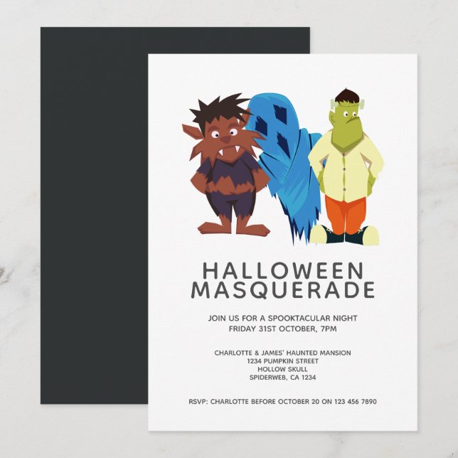 Invitation Fête de Mascarade Halloween Personnalisée (Devant / Derrière)