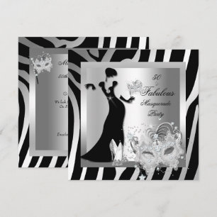 Invitation Fête de Mascarade Incroyable 50 Zèbre Argent