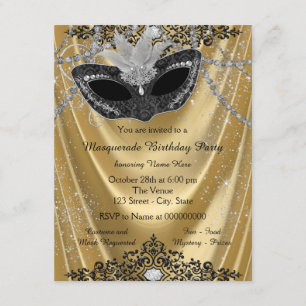 Invitation Fête de Mascarade Noir et Or Élégante