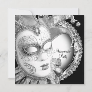 Invitation Fête de mascarade noire et blanche