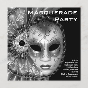 Invitation Fête de mascarade noire et blanche