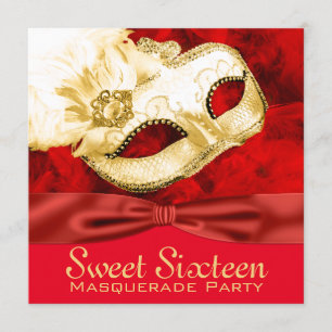 Invitation Fête de Mascarade Plume d'Or Rouge