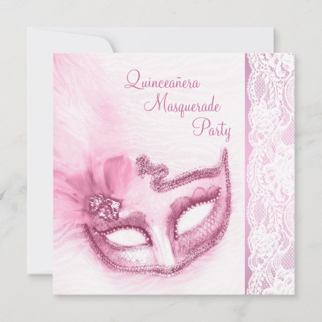 Invitation Fête de Mascarade Rose Assez Jolie (Devant)