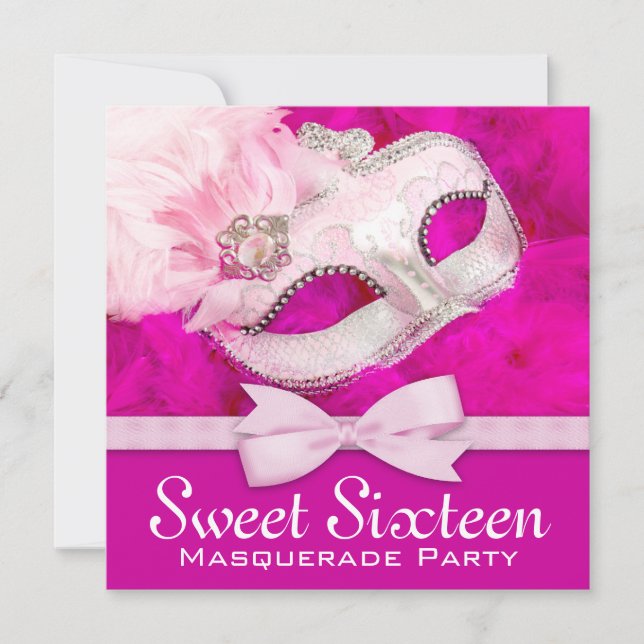 Invitation Fête de Mascarade Rose Chaud Assez Joliment (Devant)