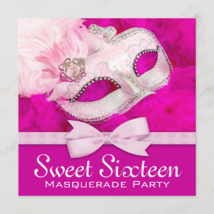 Invitation Fête de Mascarade Rose Chaud Assez Joliment