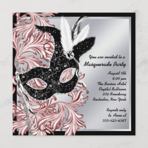 Invitation Fête de Mascarade Rose Élégante