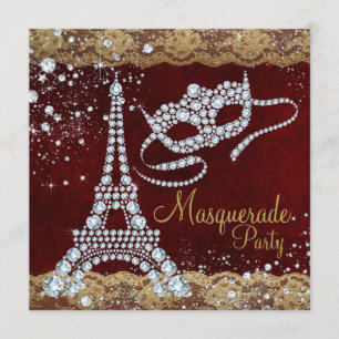 Invitation Fête de Mascarade Rouge Or Paris