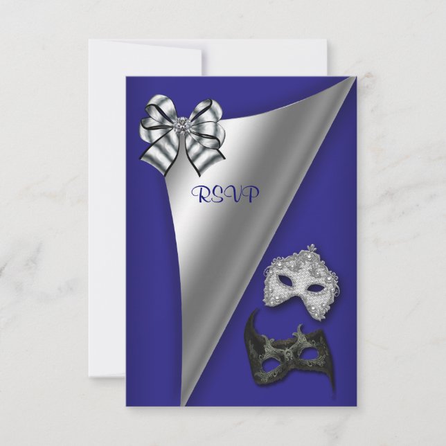 Invitation Fête de mascarade Royal Blue Silver Sweet Sixteen (Devant)