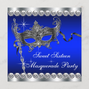 Invitation Fête de mascarade Royal Blue Sweet Sixteen
