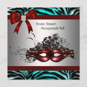 Invitation Fête de mascarade Sweet 16 Blue Turquoise Zèbre