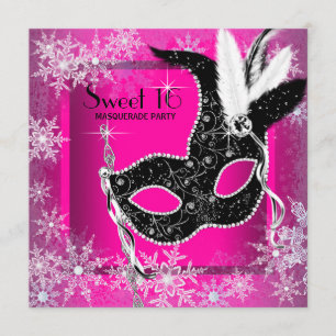 Invitation Fête de mascarade Sweet 16 Rose Chaud et Flocon de