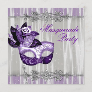 Invitation Fête de Mascarade Violette aux Paillettes Argentée