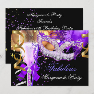 Invitation Fête de Mascarade Violette Dorée et Noire Fabuleus