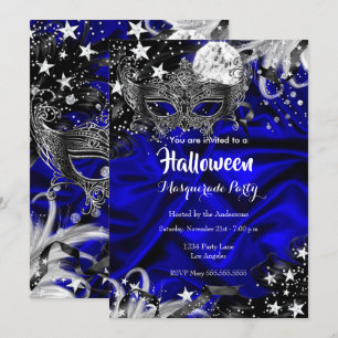 Invitation Fête de masque de nuit magique d'Halloween bleue