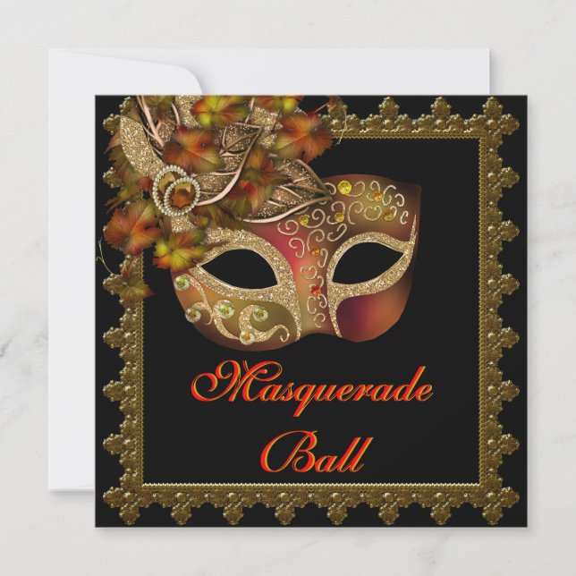 Invitation Fête de masque d'Halloween orange noir (Devant)