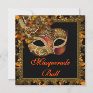 Invitation Fête de masque d'Halloween orange noir