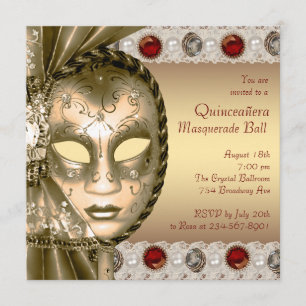 Invitation Fête de masque élégante rouge et or