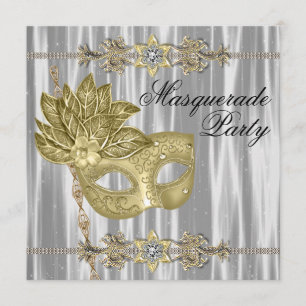 Invitation Fête de masque en Or Noir et Blanc