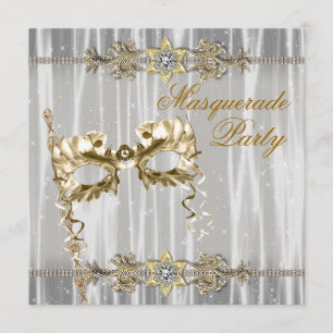 Invitation Fête de masque en Or Noir et Blanc