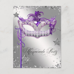 Invitation Fête de masque violet Confetti d'argent