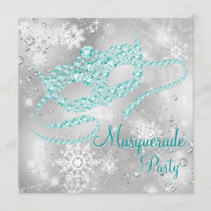 Invitation Fête de masquerade élégante argent et bleu sarcell