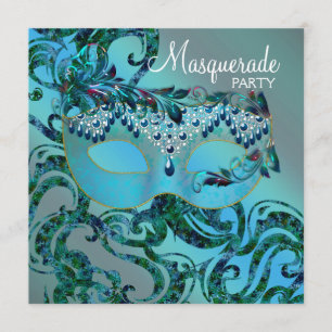 Invitation Fête de masquerade élégante aux tourbillons de ble