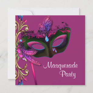 Invitation Fête de masquerade élégante rose chaud