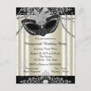 Invitation Fête de masquerade en ivoire et perle noire paille