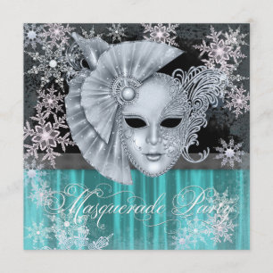 Invitation Fête de masquerade hivernale bleu sarcelle