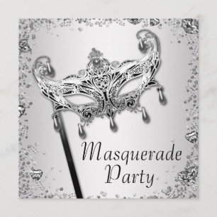 Invitation Fête de masquerade noire et blanche aux confettis
