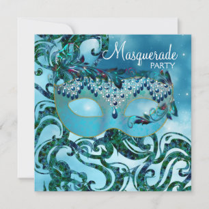 Invitation Fête de masques bleu sarcelle chic