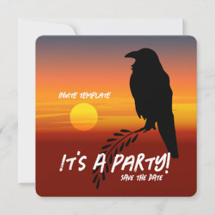 Invitation Fête de Merle Noir Coucher de soleil Corbeau