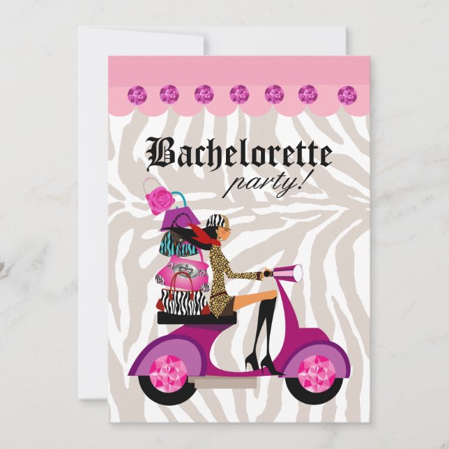 Invitation Fête de Mode Scooter Femme Zèbre Noir (Devant)