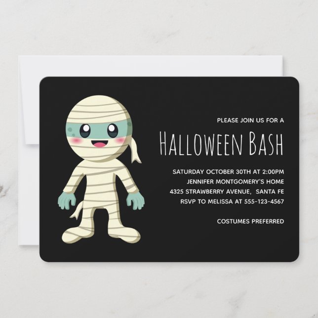 Invitation Fête de monstres d'Halloween de la momie heureuse (Devant)