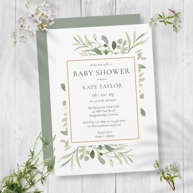 Invitation Fête de naissance à la gouache verte (Créateur téléchargé)