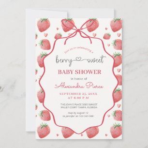 Invitation Fête de naissance à l'aquarelle Rose Fraise