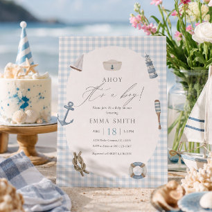 Invitation Fête de naissance « Ahoy Boy » à thème nautique av