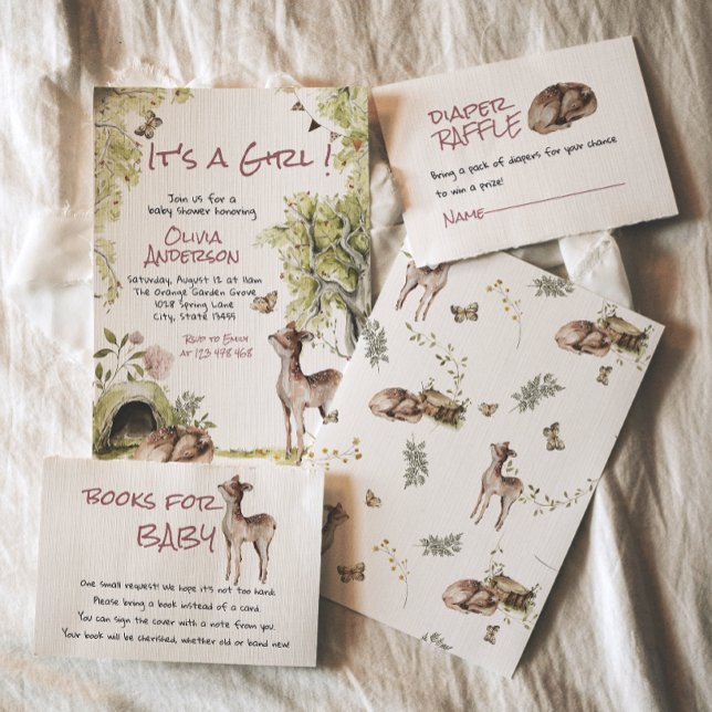 Invitation Fête de Naissance Animaux Cerf Mignon Fille Forêt  (Créateur téléchargé)