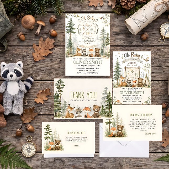 Invitation Fête de naissance Animaux de camping en forêt Aven (Créateur téléchargé)