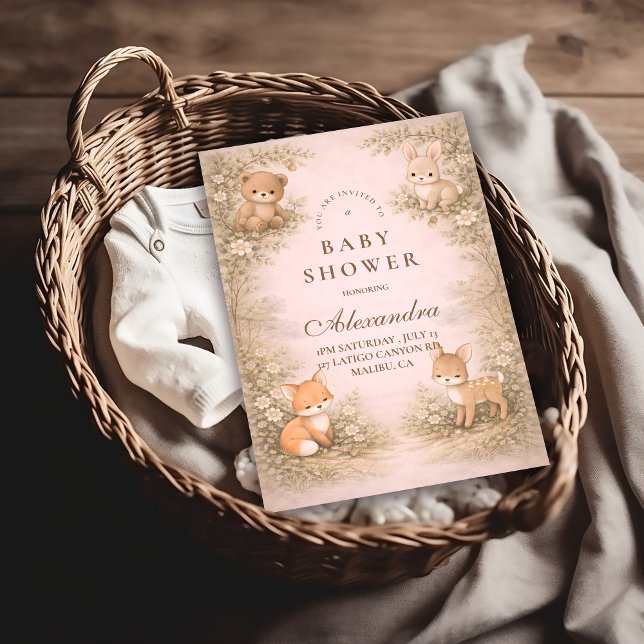 Invitation Fête de Naissance Animaux de la Forêt Boisée Vinta (Créateur téléchargé)