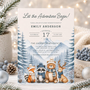 Invitation Fête de Naissance Animaux de la Forêt d'Hiver en B