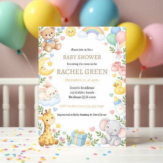 Invitation Fête de naissance Animaux de la Jungle Mignons Aqu