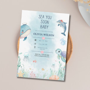 Invitation Fête de naissance Animaux de l'Océan à l'aquarelle