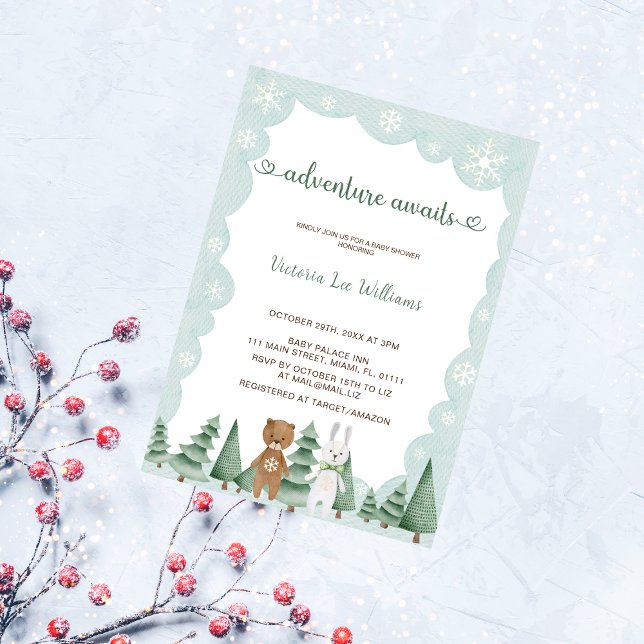Invitation Fête de Naissance Aquarelle Hivernale : L'Aventure (Créateur téléchargé)