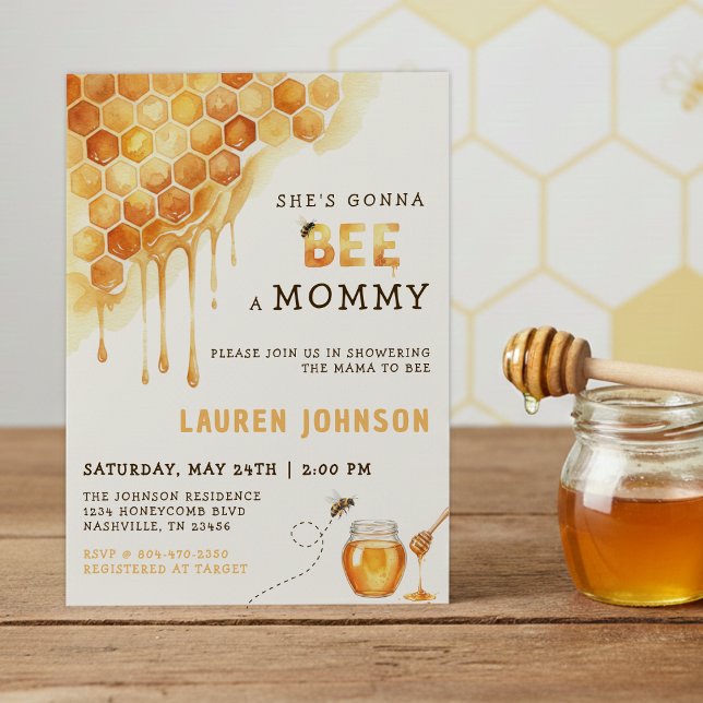Invitation Fête de Naissance Aquarelle Ruches d'Abeille à Mie (Honey Bee Honeycomb Watercolor Baby Shower Invitation
)