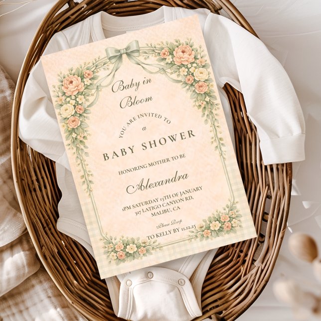 Invitation Fête de Naissance Arc de Rose de Sauge Rose (Créateur téléchargé)