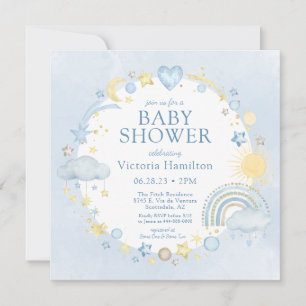 Invitation Fête de naissance arc-en-ciel aquarelle garçon