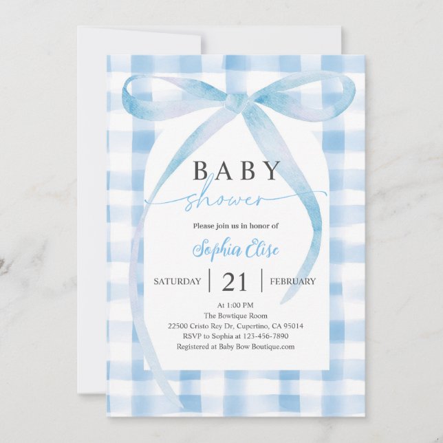 Invitation Fête de Naissance Arc-en-ciel Bleu Pastel (Devant)