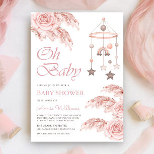 Invitation Fête de naissance arc-en-ciel Bohème Rose Poussiér