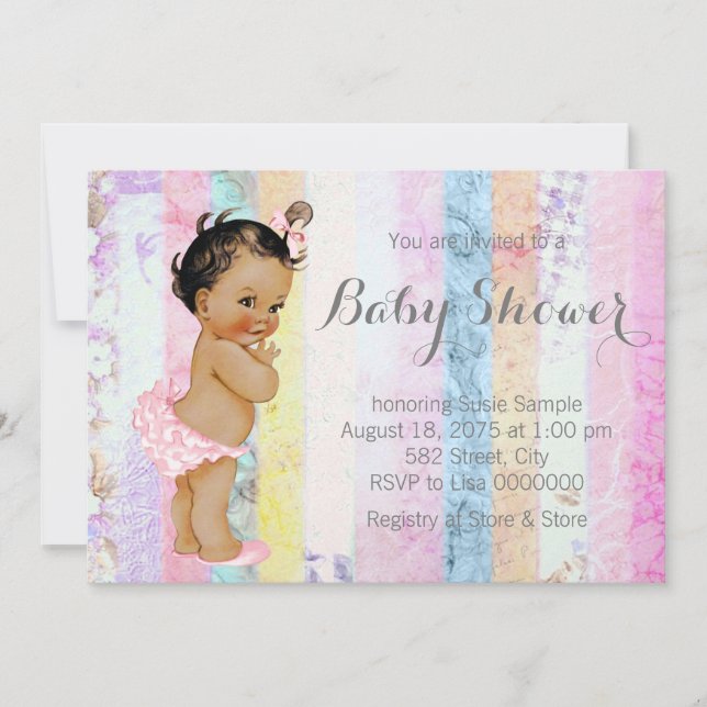Invitation Fête de naissance arc-en-ciel pour bébé ethnique (Devant)
